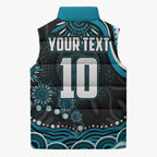 Personalized Port Adelaide Power Rugby Sleeveless Puffer Jacket Aboriginal Dot Art - Dreamtime Football Mascot
