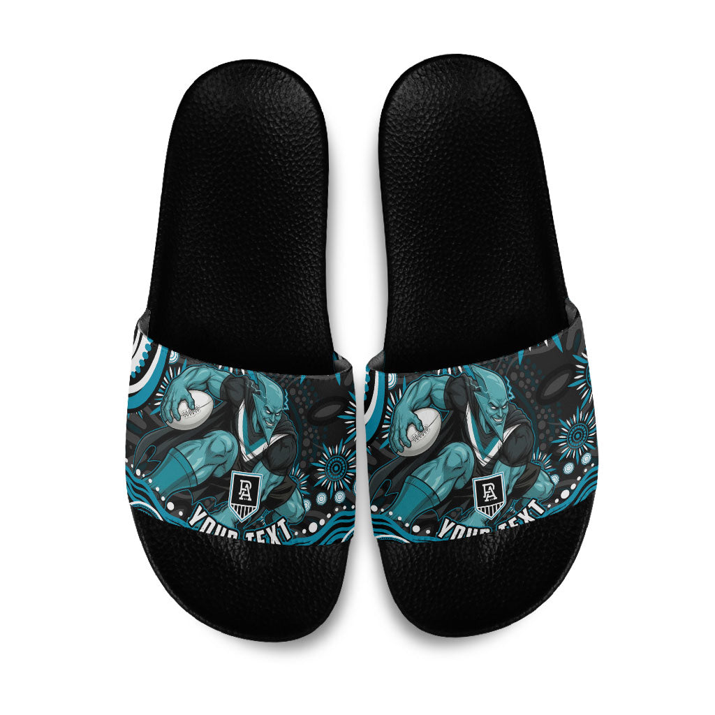 Personalized Port Adelaide Power Rugby Slide Sandals Aboriginal Dot Art - Dreamtime Football Mascot