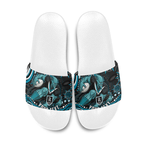 Personalized Port Adelaide Power Rugby Slide Sandals Aboriginal Dot Art - Dreamtime Football Mascot