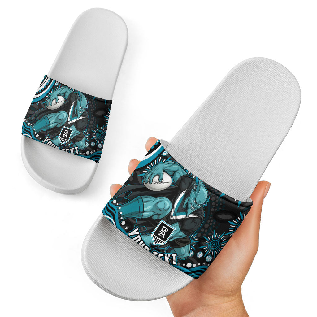 Personalized Port Adelaide Power Rugby Slide Sandals Aboriginal Dot Art - Dreamtime Football Mascot