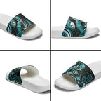 Personalized Port Adelaide Power Rugby Slide Sandals Aboriginal Dot Art - Dreamtime Football Mascot