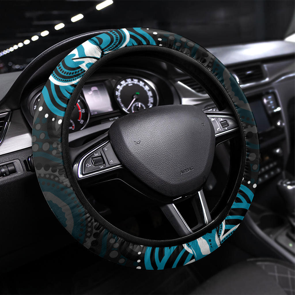 Port Adelaide Power Rugby Steering Wheel Cover Aboriginal Dot Art - Dreamtime Football Mascot