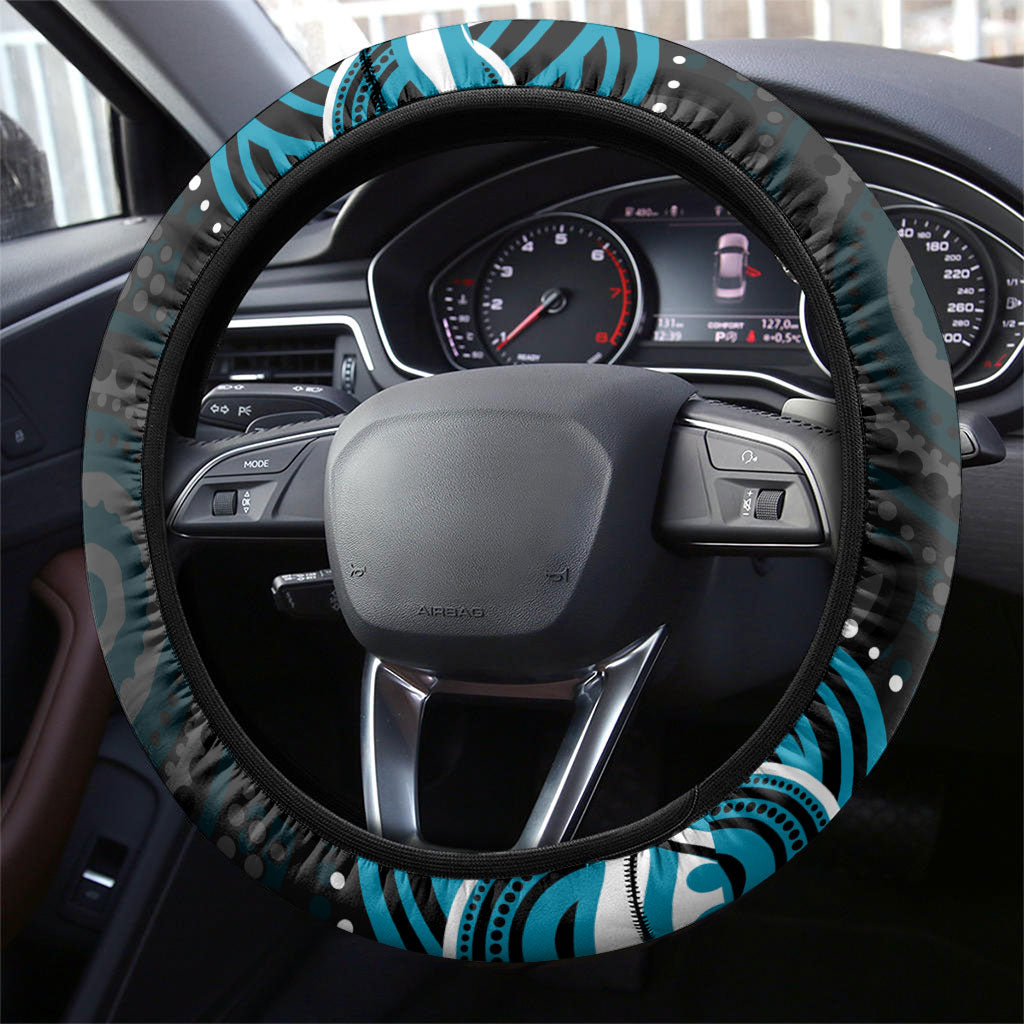 Port Adelaide Power Rugby Steering Wheel Cover Aboriginal Dot Art - Dreamtime Football Mascot