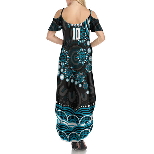 Personalized Port Adelaide Power Rugby Summer Maxi Dress Aboriginal Dot Art - Dreamtime Football Mascot