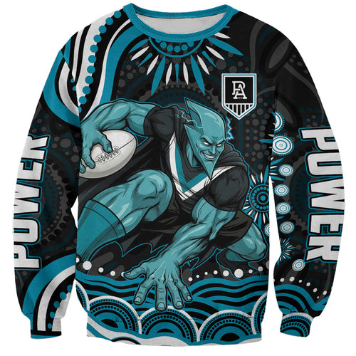Personalized Port Adelaide Power Rugby Sweatshirt Aboriginal Dot Art - Dreamtime Football Mascot