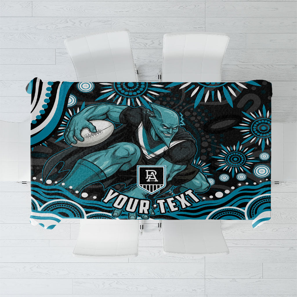 Personalized Port Adelaide Power Rugby Tablecloth Aboriginal Dot Art - Dreamtime Football Mascot