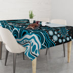 Personalized Port Adelaide Power Rugby Tablecloth Aboriginal Dot Art - Dreamtime Football Mascot