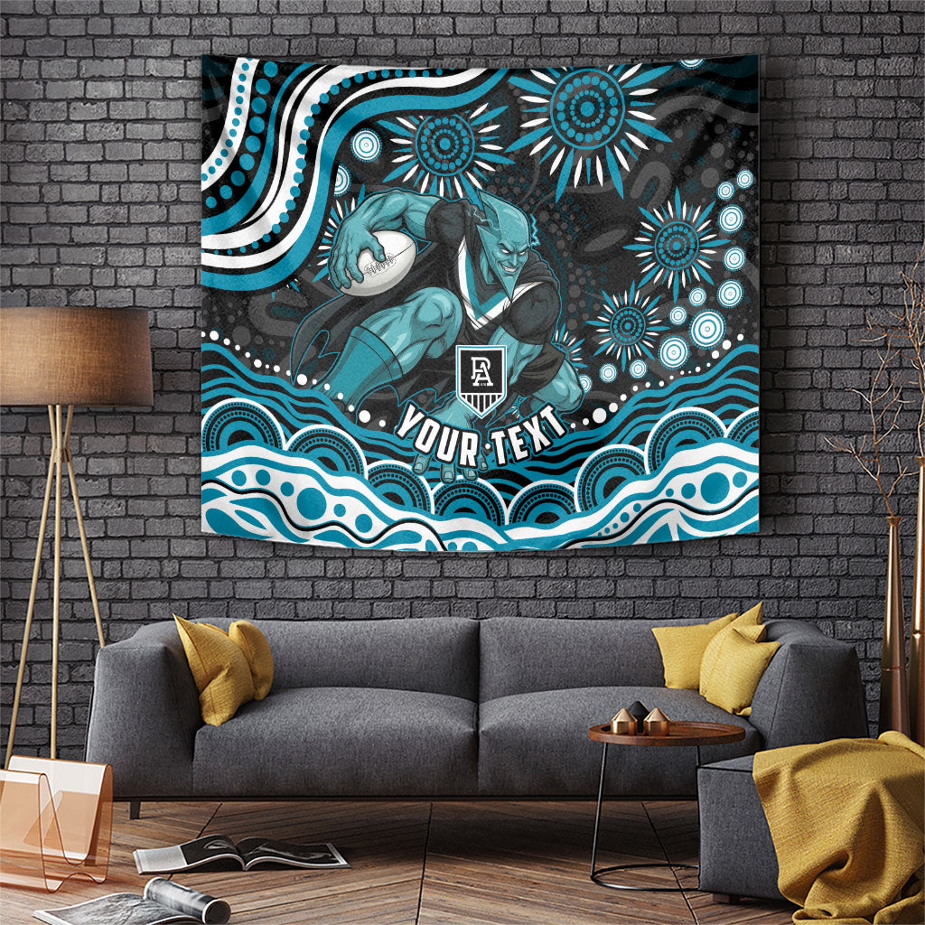 Personalized Port Adelaide Power Rugby Tapestry Aboriginal Dot Art - Dreamtime Football Mascot