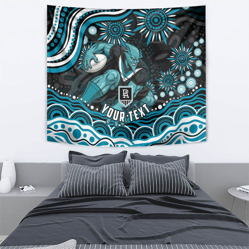 Personalized Port Adelaide Power Rugby Tapestry Aboriginal Dot Art - Dreamtime Football Mascot