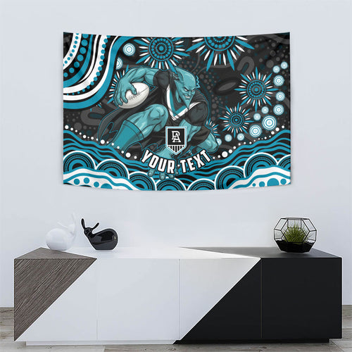 Personalized Port Adelaide Power Rugby Tapestry Aboriginal Dot Art - Dreamtime Football Mascot