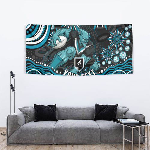 Personalized Port Adelaide Power Rugby Tapestry Aboriginal Dot Art - Dreamtime Football Mascot