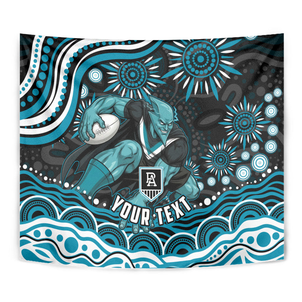 Personalized Port Adelaide Power Rugby Tapestry Aboriginal Dot Art - Dreamtime Football Mascot