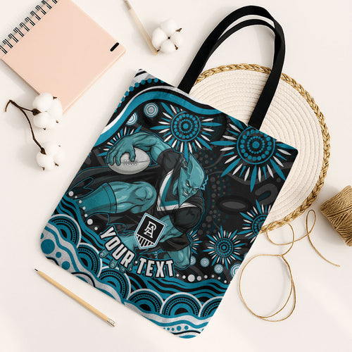 Personalized Port Adelaide Power Rugby Tote Bag Aboriginal Dot Art - Dreamtime Football Mascot