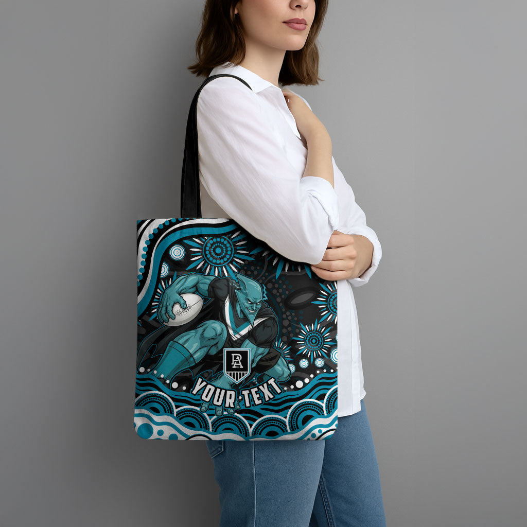 Personalized Port Adelaide Power Rugby Tote Bag Aboriginal Dot Art - Dreamtime Football Mascot