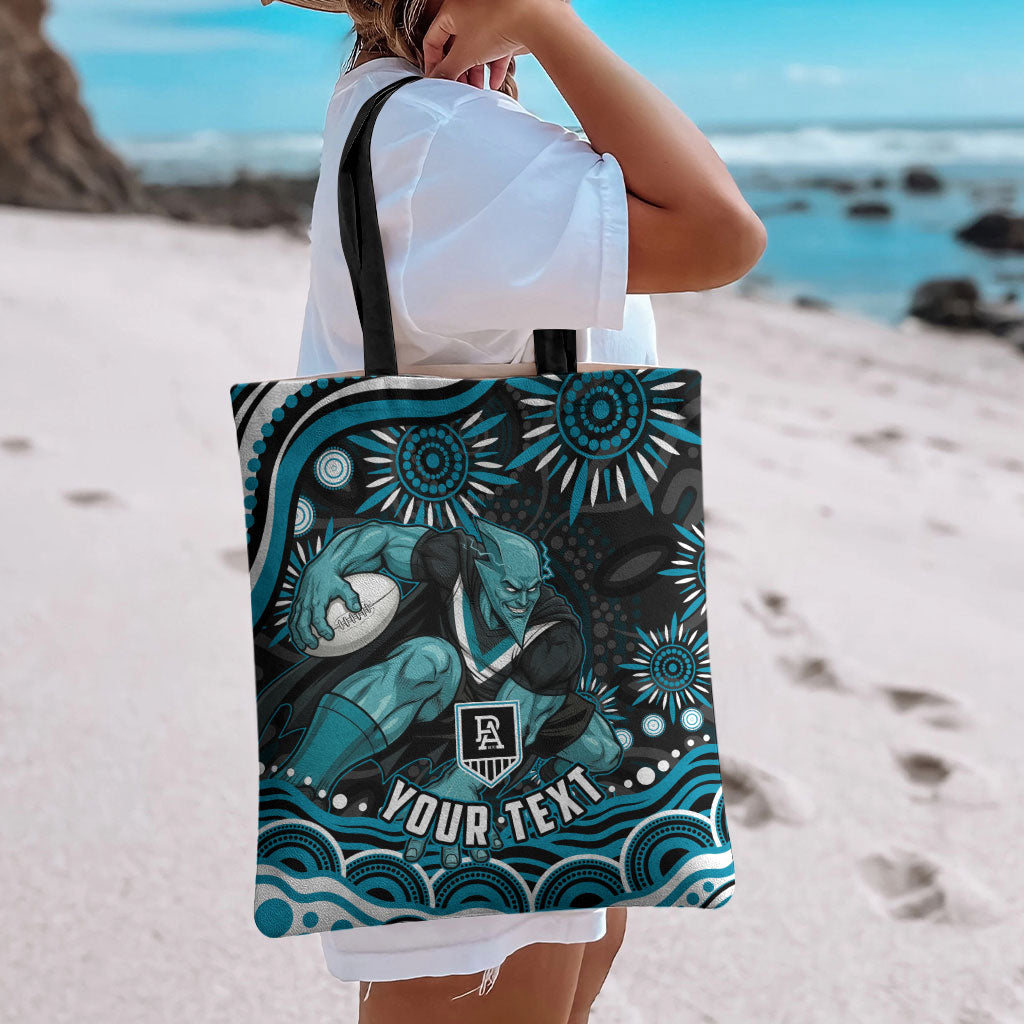 Personalized Port Adelaide Power Rugby Tote Bag Aboriginal Dot Art - Dreamtime Football Mascot