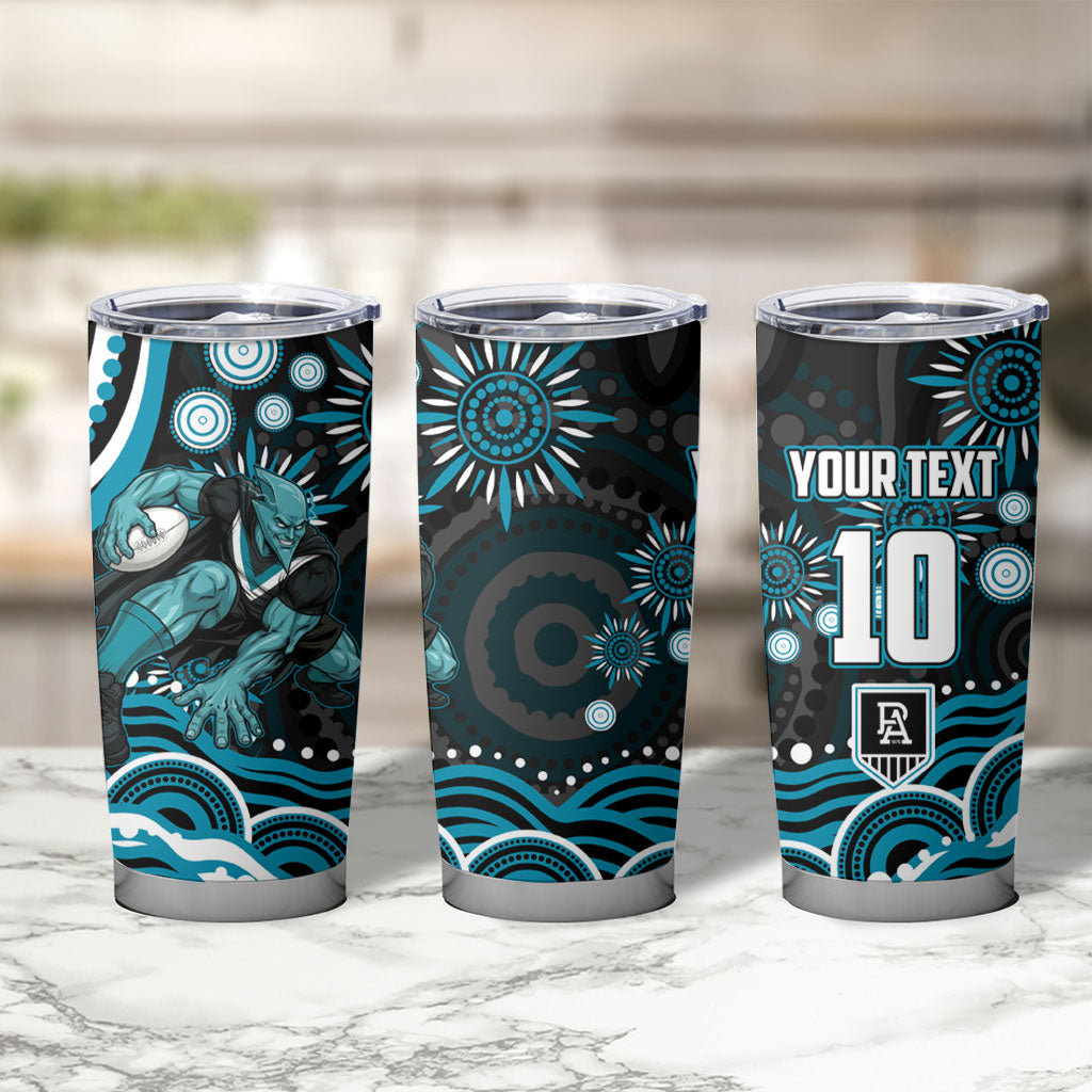 Personalized Port Adelaide Power Rugby Tumbler Cup Aboriginal Dot Art - Dreamtime Football Mascot