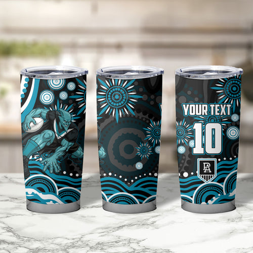 Personalized Port Adelaide Power Rugby Tumbler Cup Aboriginal Dot Art - Dreamtime Football Mascot