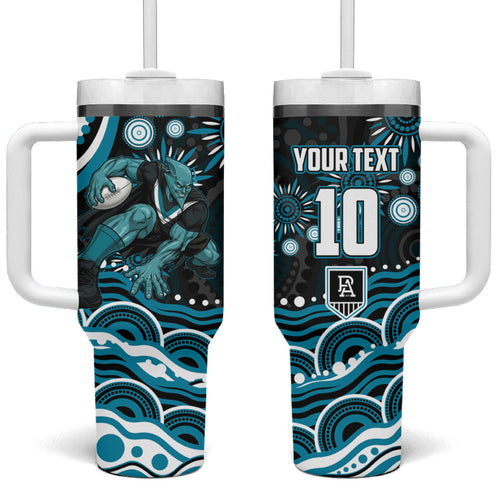 Personalized Port Adelaide Power Rugby Tumbler With Handle Aboriginal Dot Art - Dreamtime Football Mascot