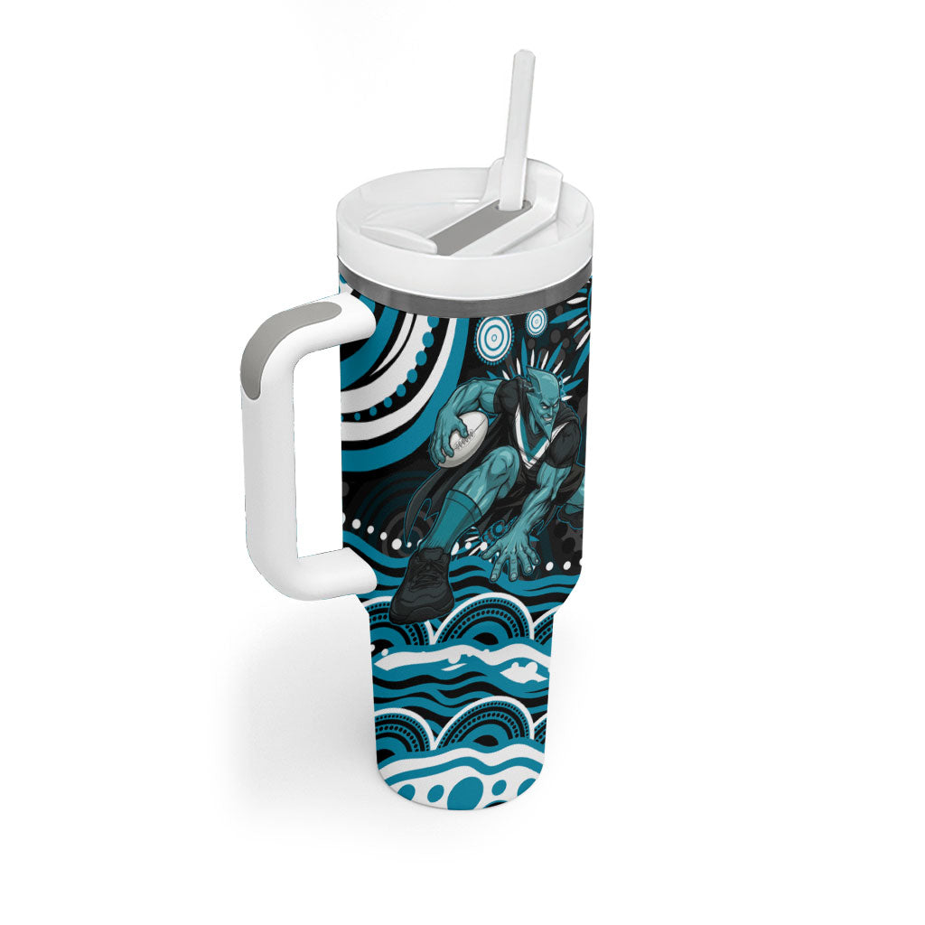 Personalized Port Adelaide Power Rugby Tumbler With Handle Aboriginal Dot Art - Dreamtime Football Mascot
