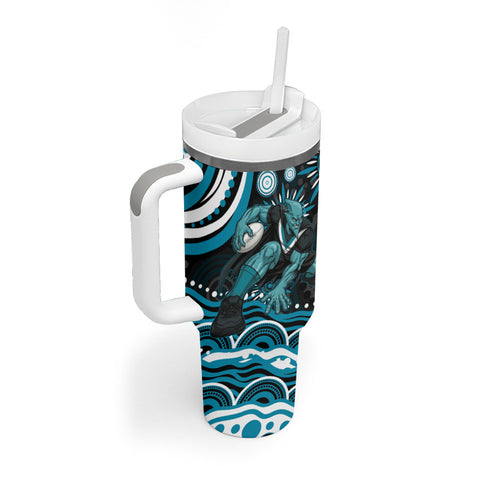 Personalized Port Adelaide Power Rugby Tumbler With Handle Aboriginal Dot Art - Dreamtime Football Mascot