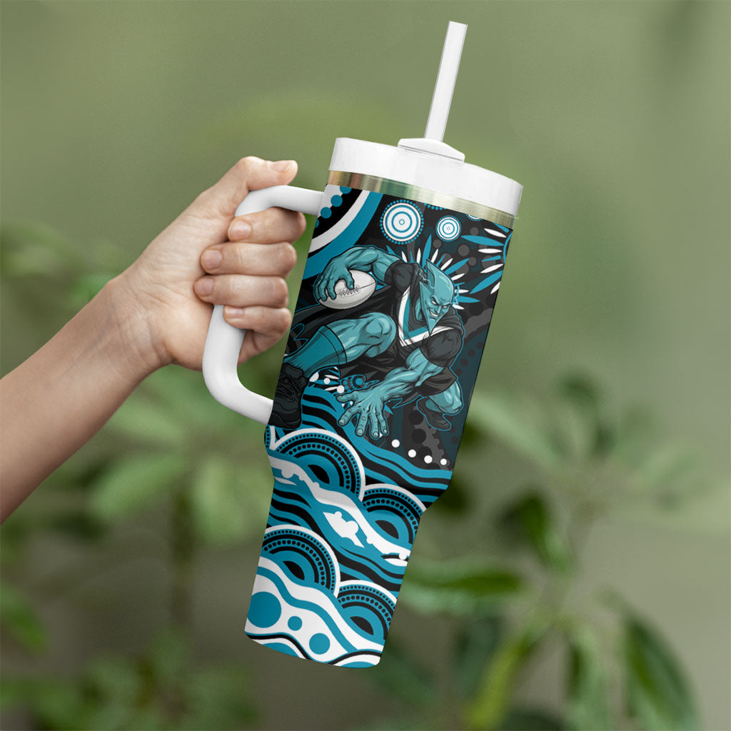Personalized Port Adelaide Power Rugby Tumbler With Handle Aboriginal Dot Art - Dreamtime Football Mascot