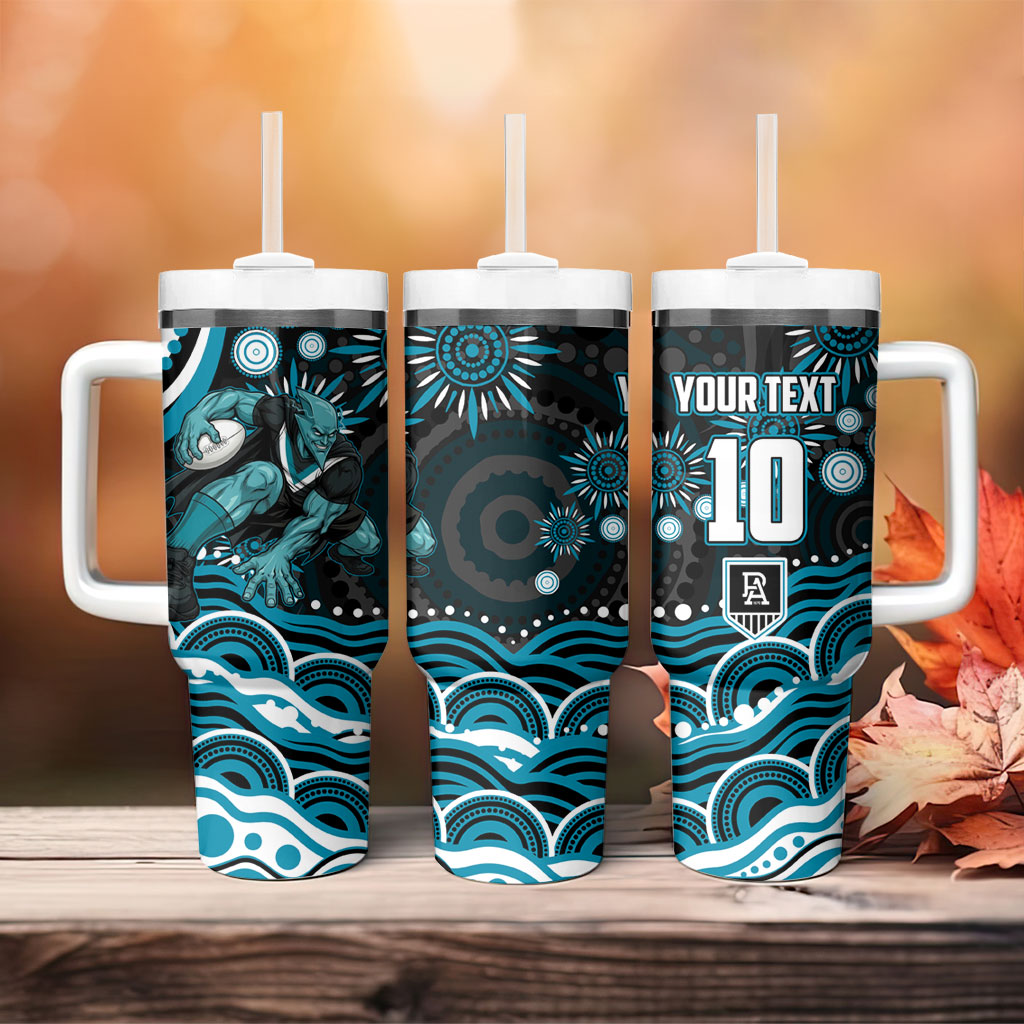 Personalized Port Adelaide Power Rugby Tumbler With Handle Aboriginal Dot Art - Dreamtime Football Mascot