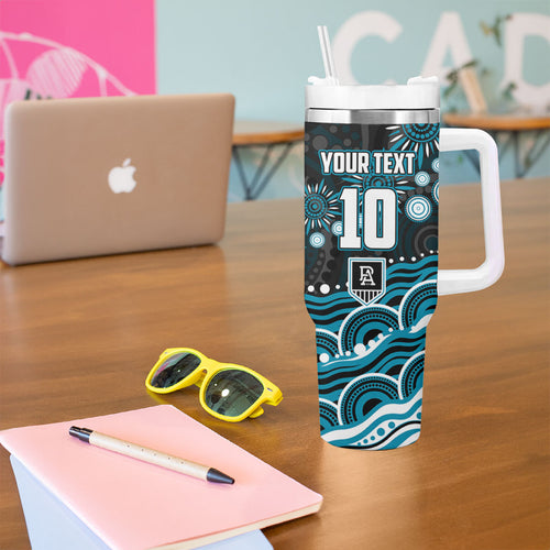 Personalized Port Adelaide Power Rugby Tumbler With Handle Aboriginal Dot Art - Dreamtime Football Mascot