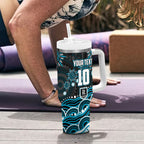 Personalized Port Adelaide Power Rugby Tumbler With Handle Aboriginal Dot Art - Dreamtime Football Mascot