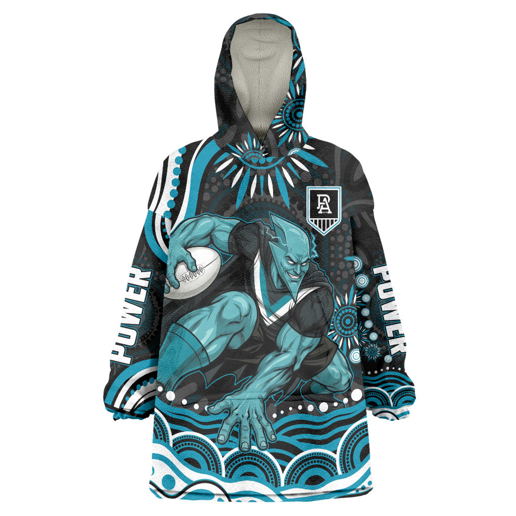 Personalized Port Adelaide Power Rugby Wearable Blanket Hoodie Aboriginal Dot Art - Dreamtime Football Mascot