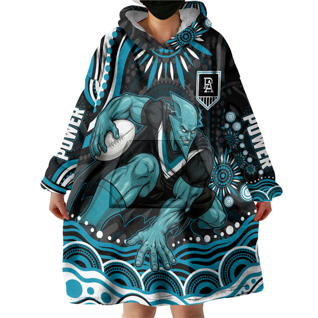 Personalized Port Adelaide Power Rugby Wearable Blanket Hoodie Aboriginal Dot Art - Dreamtime Football Mascot