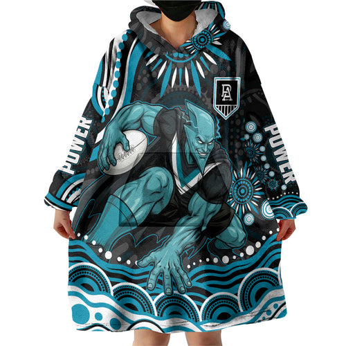 Personalized Port Adelaide Power Rugby Wearable Blanket Hoodie Aboriginal Dot Art - Dreamtime Football Mascot