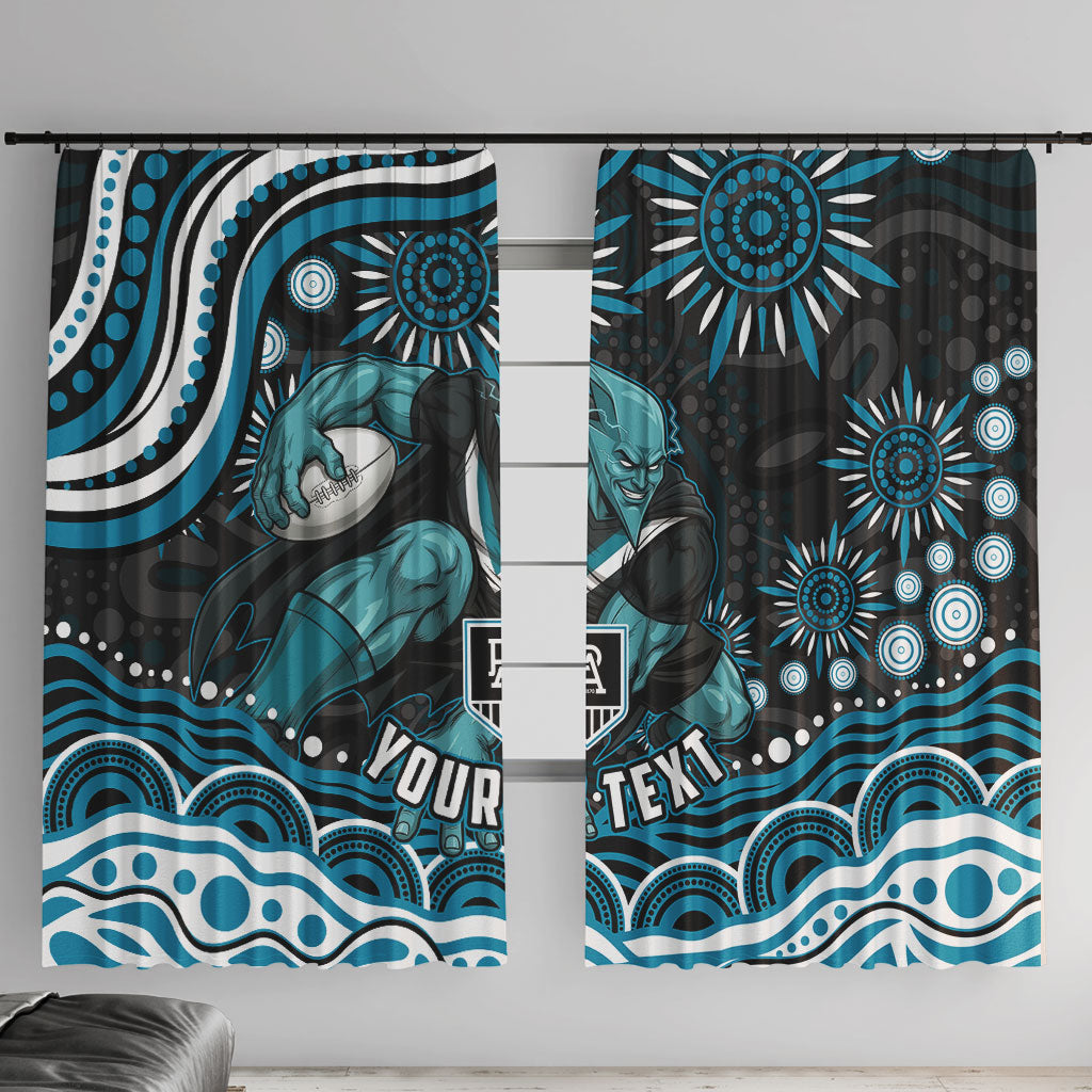 Personalized Port Adelaide Power Rugby Window Curtain Aboriginal Dot Art - Dreamtime Football Mascot