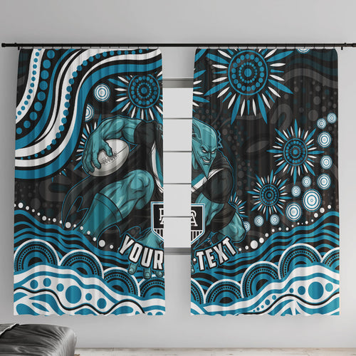 Personalized Port Adelaide Power Rugby Window Curtain Aboriginal Dot Art - Dreamtime Football Mascot