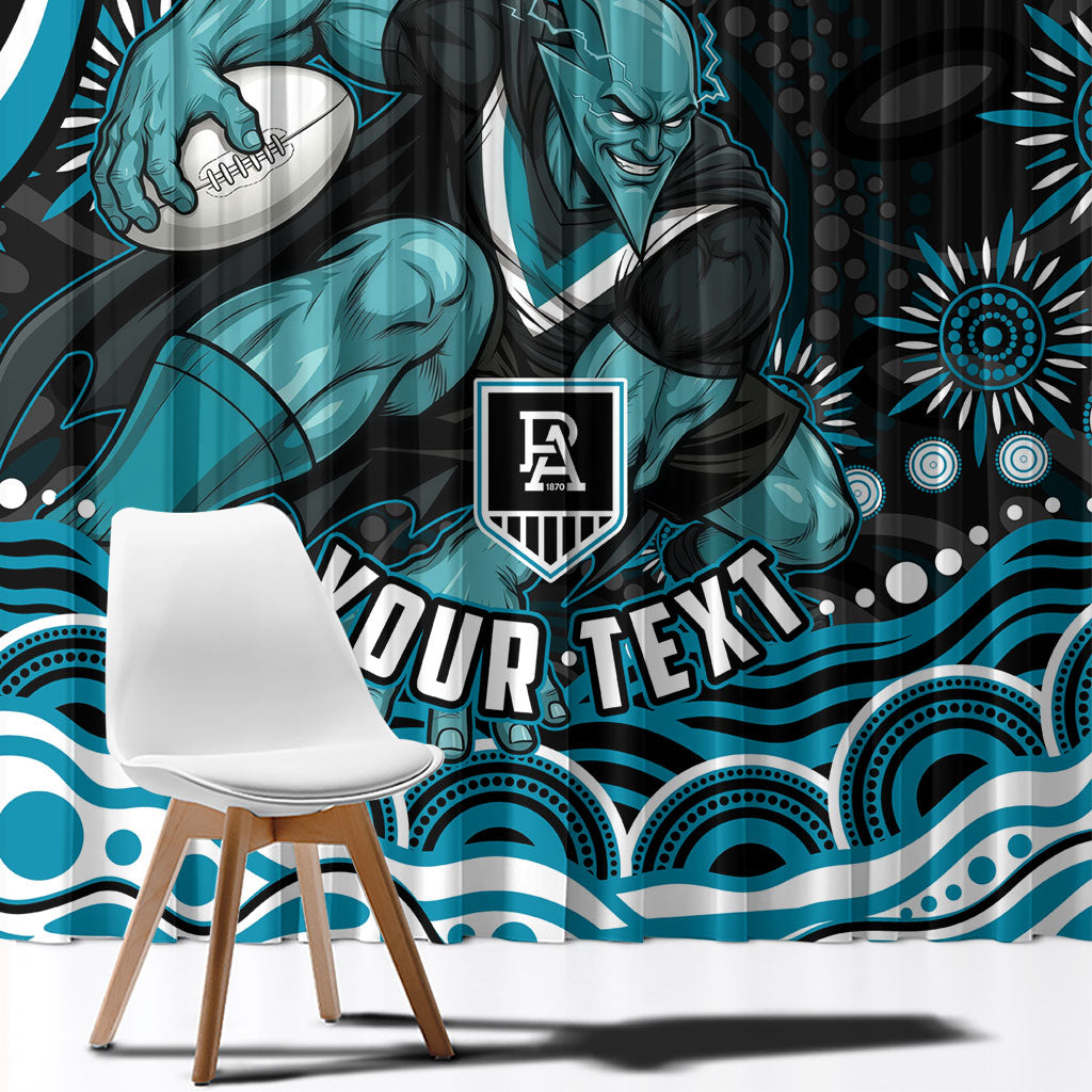 Personalized Port Adelaide Power Rugby Window Curtain Aboriginal Dot Art - Dreamtime Football Mascot