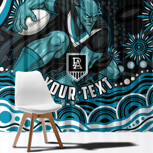 Personalized Port Adelaide Power Rugby Window Curtain Aboriginal Dot Art - Dreamtime Football Mascot