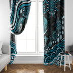 Personalized Port Adelaide Power Rugby Window Curtain Aboriginal Dot Art - Dreamtime Football Mascot