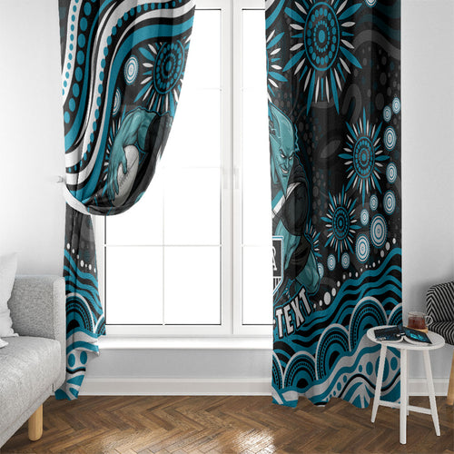 Personalized Port Adelaide Power Rugby Window Curtain Aboriginal Dot Art - Dreamtime Football Mascot