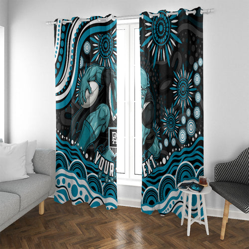 Personalized Port Adelaide Power Rugby Window Curtain Aboriginal Dot Art - Dreamtime Football Mascot
