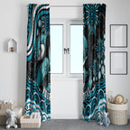 Personalized Port Adelaide Power Rugby Window Curtain Aboriginal Dot Art - Dreamtime Football Mascot