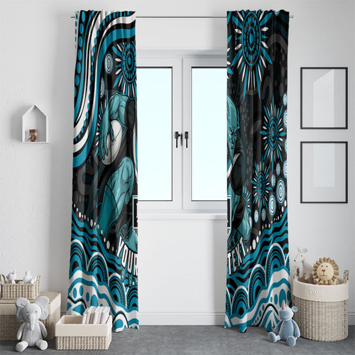 Personalized Port Adelaide Power Rugby Window Curtain Aboriginal Dot Art - Dreamtime Football Mascot