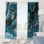 Personalized Port Adelaide Power Rugby Window Curtain Aboriginal Dot Art - Dreamtime Football Mascot
