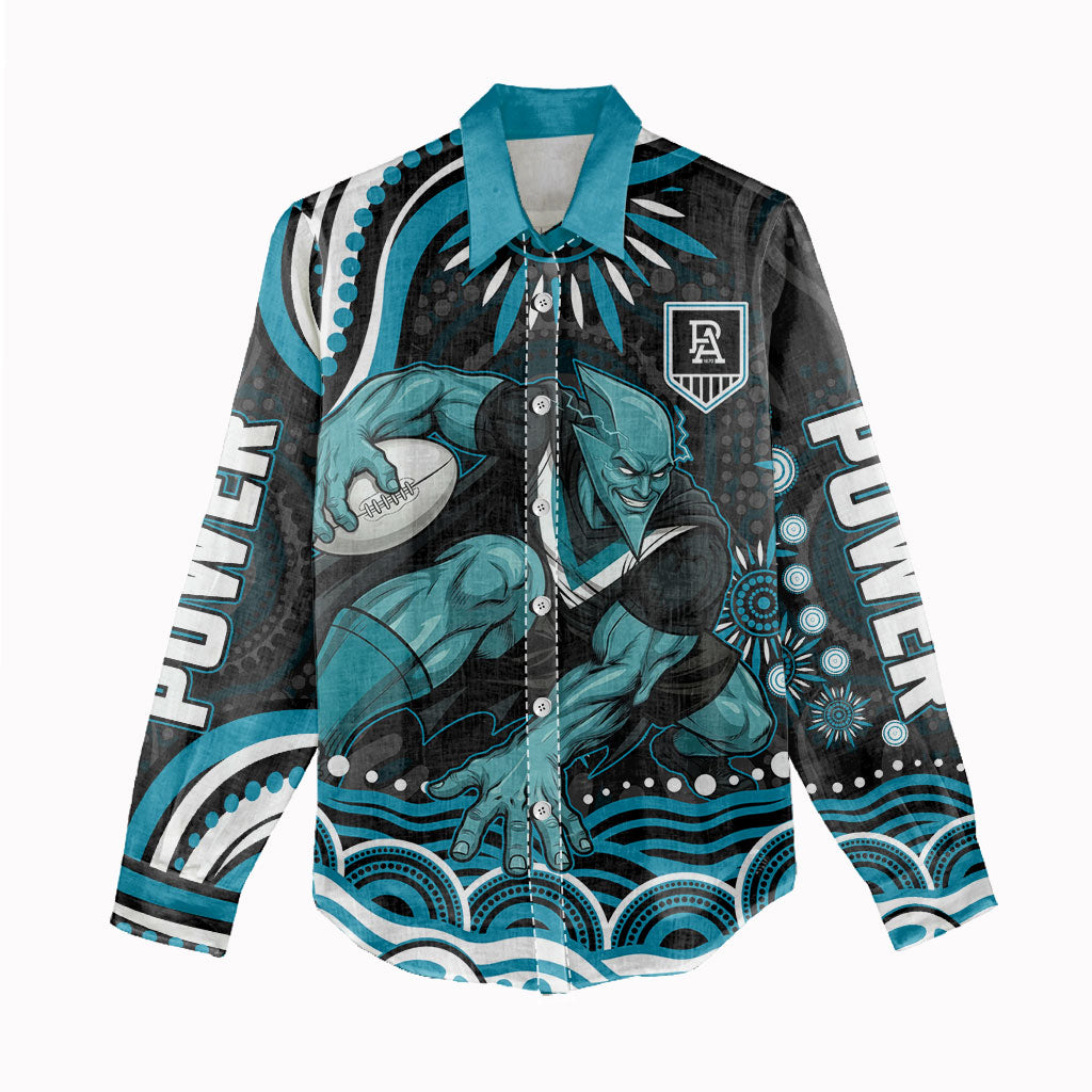 Personalized Port Adelaide Power Rugby Women Casual Shirt Aboriginal Dot Art - Dreamtime Football Mascot
