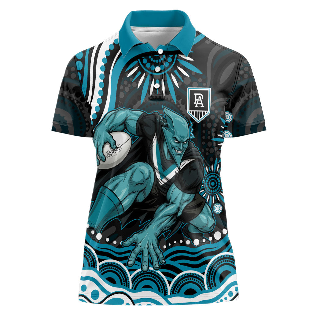 Personalized Port Adelaide Power Rugby Women Polo Shirt Aboriginal Dot Art - Dreamtime Football Mascot