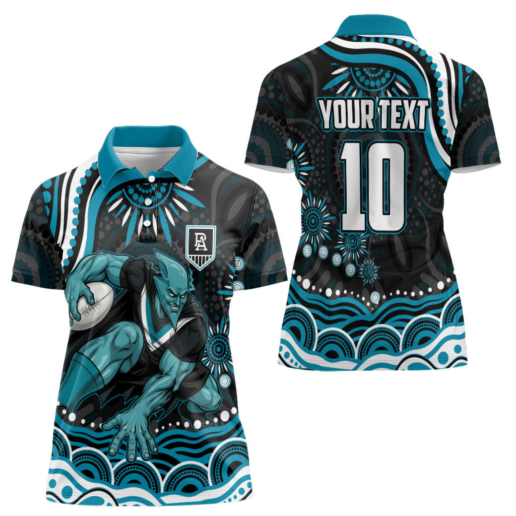 Personalized Port Adelaide Power Rugby Women Polo Shirt Aboriginal Dot Art - Dreamtime Football Mascot