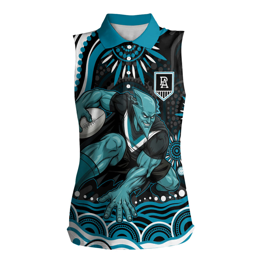 Personalized Port Adelaide Power Rugby Women Sleeveless Polo Shirt Aboriginal Dot Art - Dreamtime Football Mascot