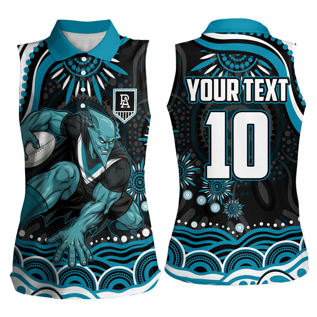 Personalized Port Adelaide Power Rugby Women Sleeveless Polo Shirt Aboriginal Dot Art - Dreamtime Football Mascot