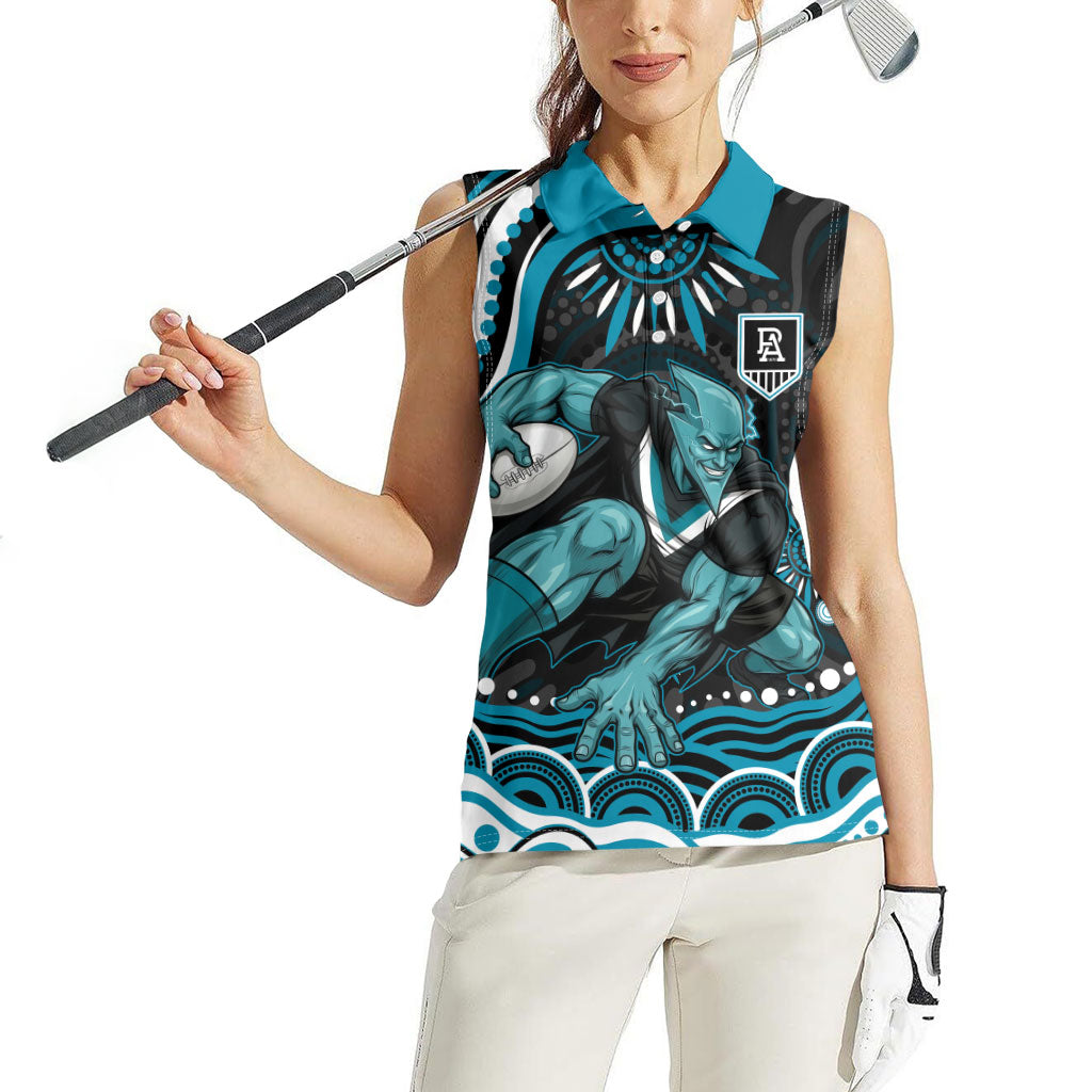Personalized Port Adelaide Power Rugby Women Sleeveless Polo Shirt Aboriginal Dot Art - Dreamtime Football Mascot