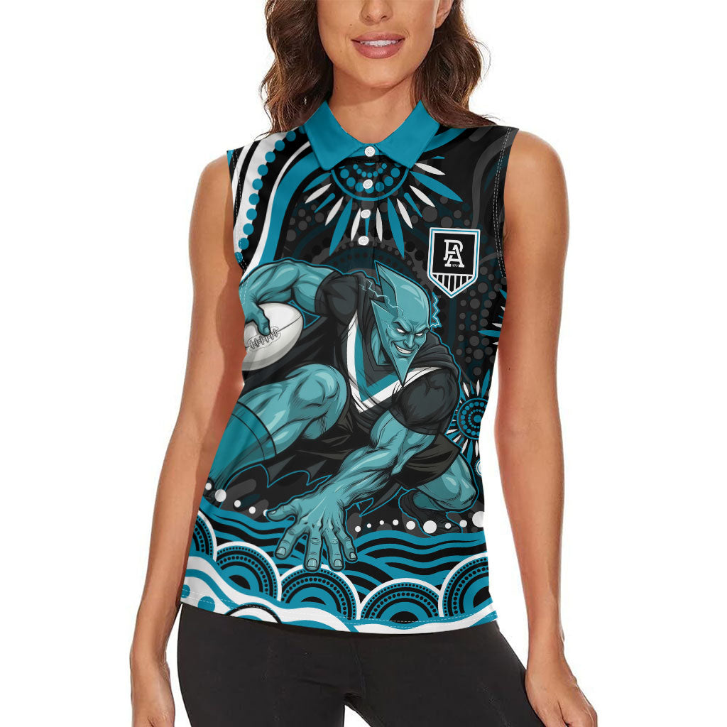 Personalized Port Adelaide Power Rugby Women Sleeveless Polo Shirt Aboriginal Dot Art - Dreamtime Football Mascot