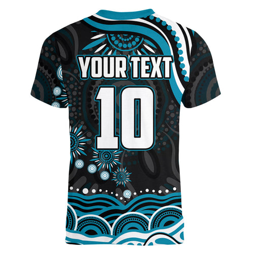 Personalized Port Adelaide Power Rugby Women V-Neck T-Shirt Aboriginal Dot Art - Dreamtime Football Mascot