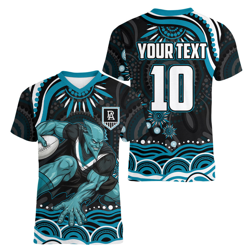 Personalized Port Adelaide Power Rugby Women V-Neck T-Shirt Aboriginal Dot Art - Dreamtime Football Mascot